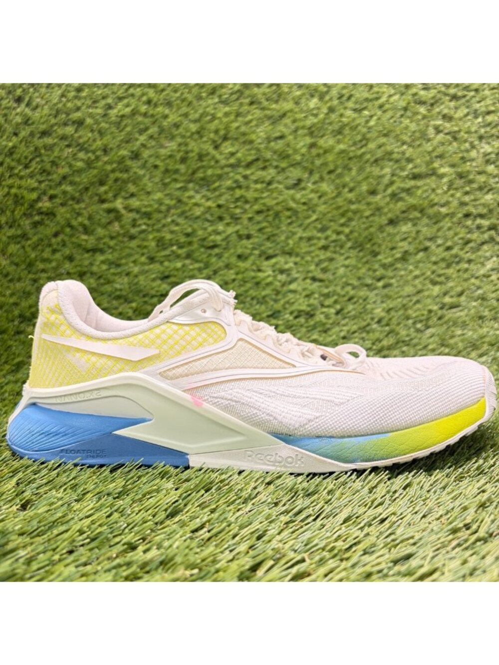 Reebok Nano_X2 Womens Size 7.5 White Yellow Blue Athletic Running Shoes Sneakers